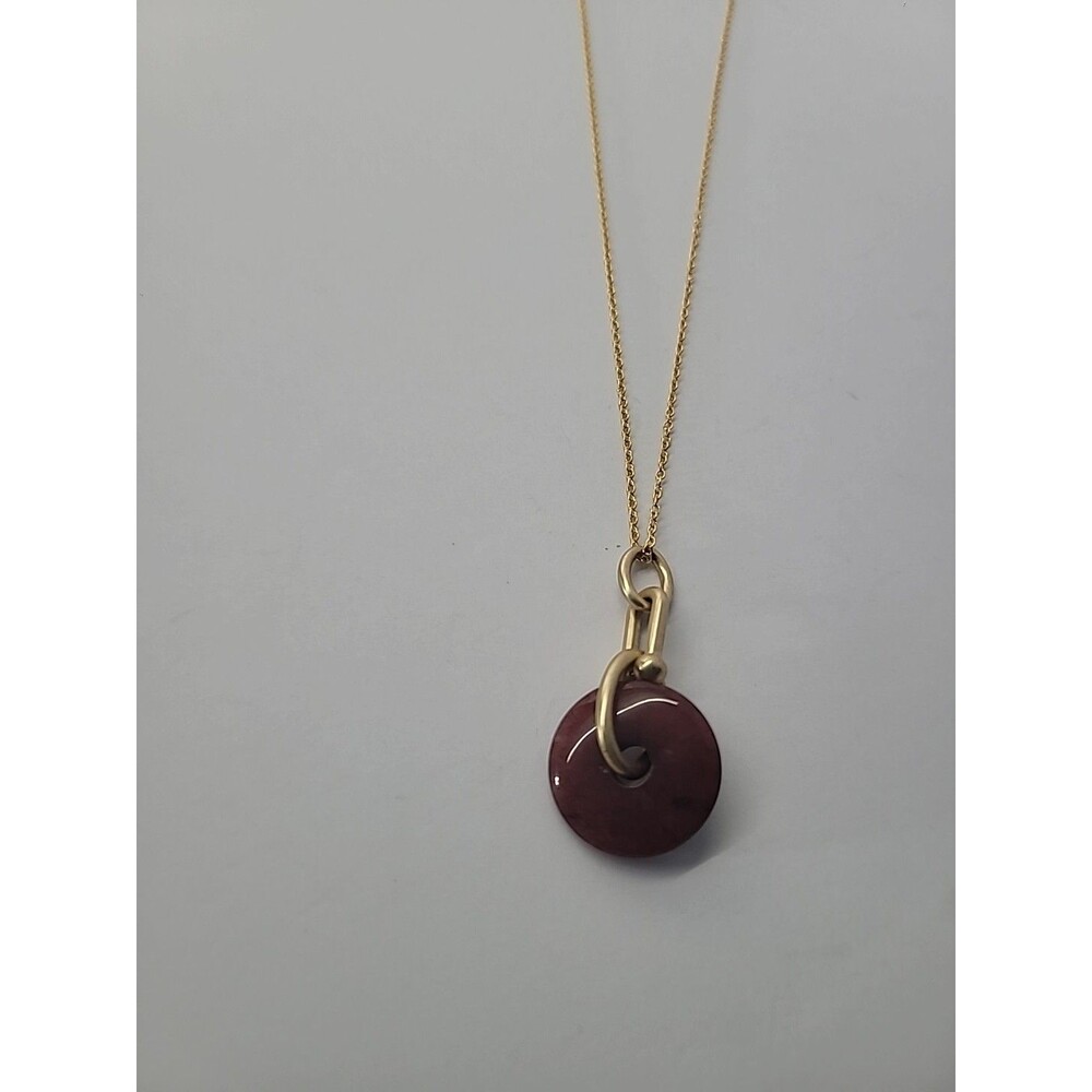 Gold Tone Pink Stone Donut Pendant Necklace Circle Pi Disc Minimalist Modern - Picture 7 of 11